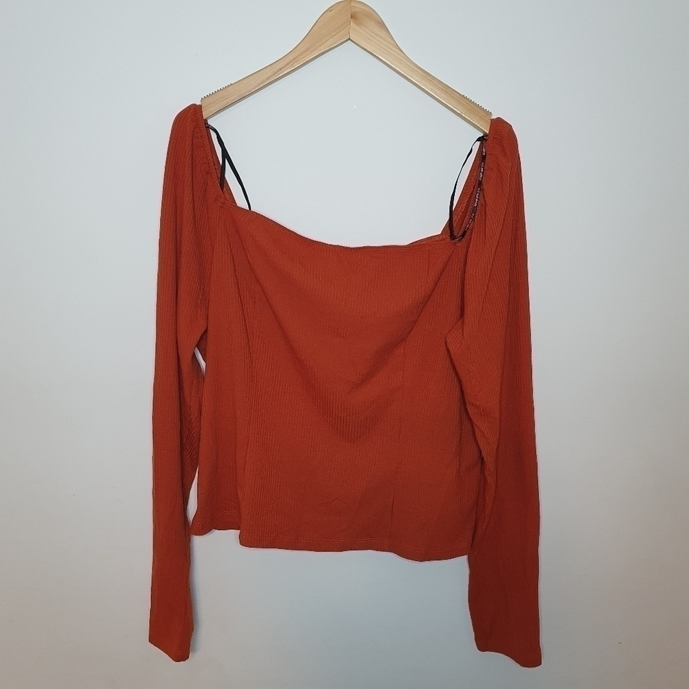 Forever 21 Square Neck Burnt Orange Long Sleeve Top Size 0X